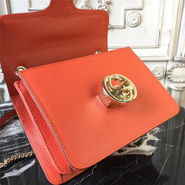 Gucci GG Leather Small Shoulder Bag 510304 Orange 2018