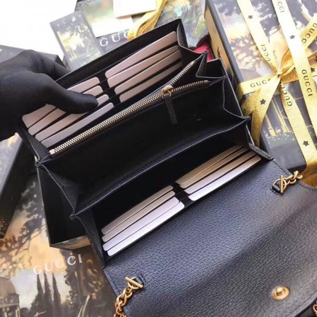 Gucci Embroidered Leather Mini Shoulder Bag 499314 Black 2018 Collection