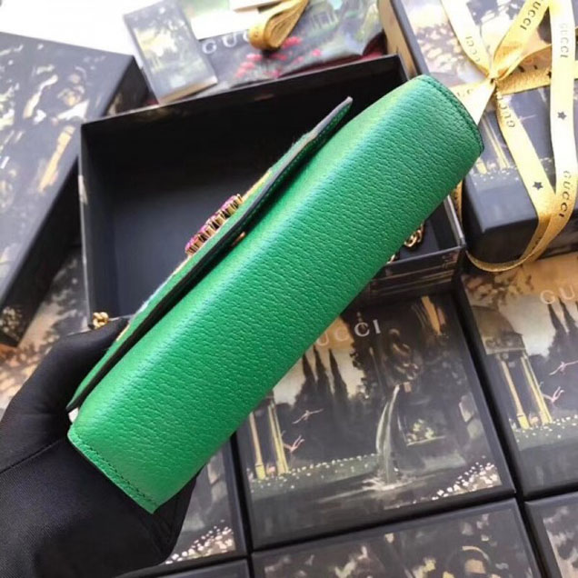 Gucci Embroidered Leather Mini Shoulder Bag 499314 Green 2018 Collection