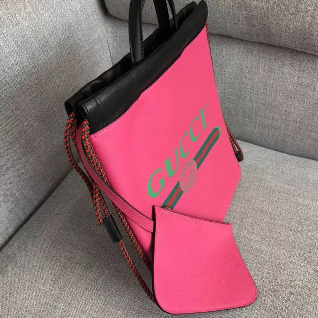 Gucci Print Leather Vintage Logo Drawstring Small Backpack Bag 523586 Fuchsia 2018