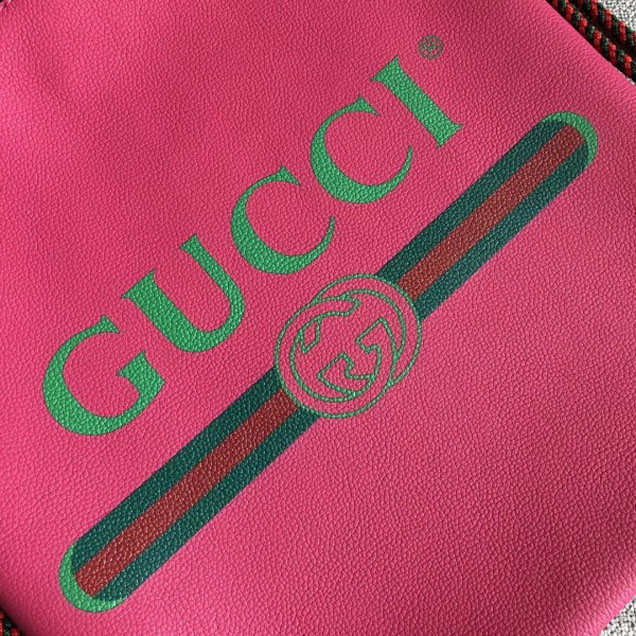 Gucci Print Leather Vintage Logo Drawstring Small Backpack Bag 523586 Fuchsia 2018