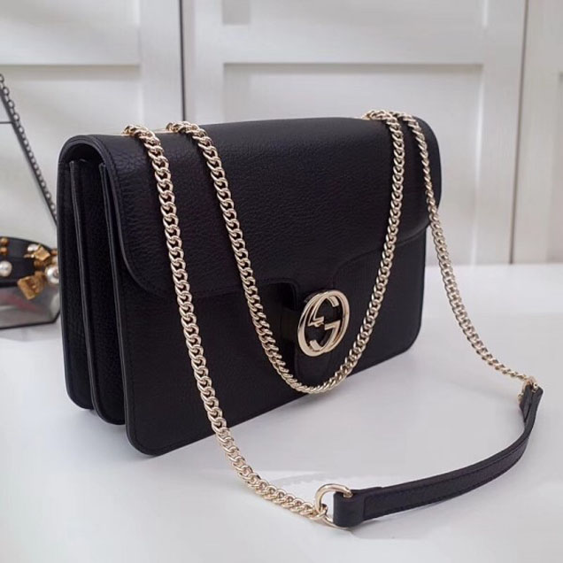 Gucci Interlocking G Buckle Chain Leather Shoulder Large Bag 510303 Black 2018