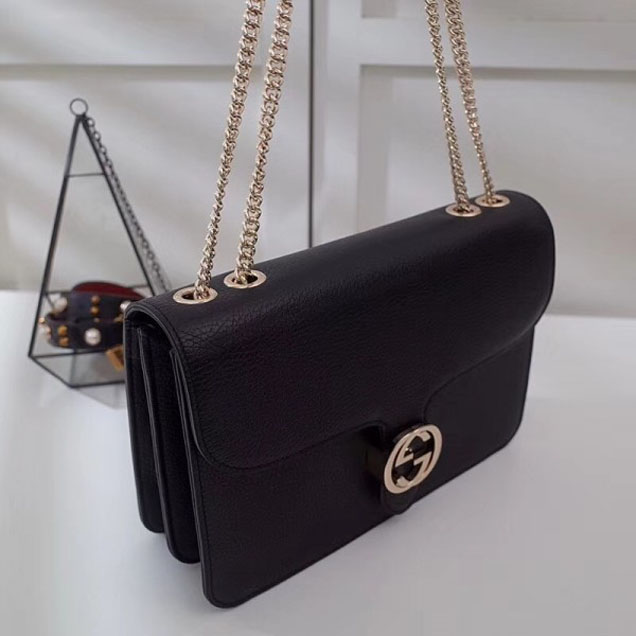 Gucci Interlocking G Buckle Chain Leather Shoulder Large Bag 510303 Black 2018