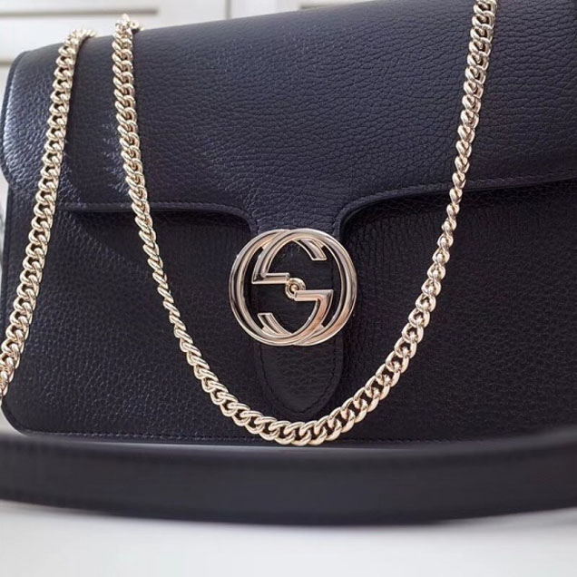 Gucci Interlocking G Buckle Chain Leather Shoulder Large Bag 510303 Black 2018