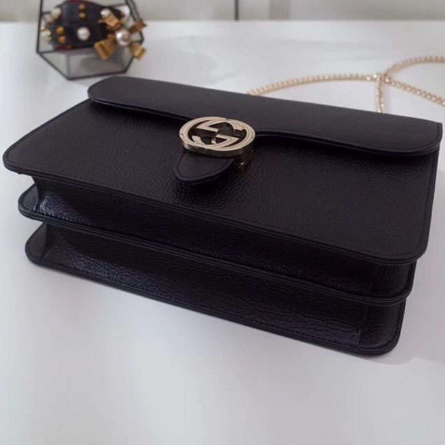 Gucci Interlocking G Buckle Chain Leather Shoulder Large Bag 510303 Black 2018