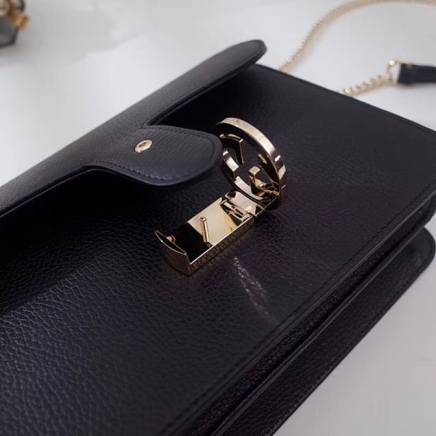 Gucci Interlocking G Buckle Chain Leather Shoulder Large Bag 510303 Black 2018