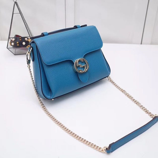 Gucci Interlocking G Buckle Chain Leather Cross Body Bag 510302 Cyan 2018