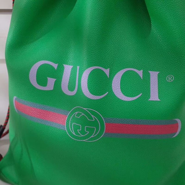 Gucci Print Leather Vintage Logo Drawstring Backpack Bag 494053 Green 2018