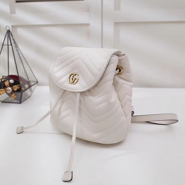 Gucci GG Marmont Matelassé Chevron Leather Backpack Bag 528129 White 2018