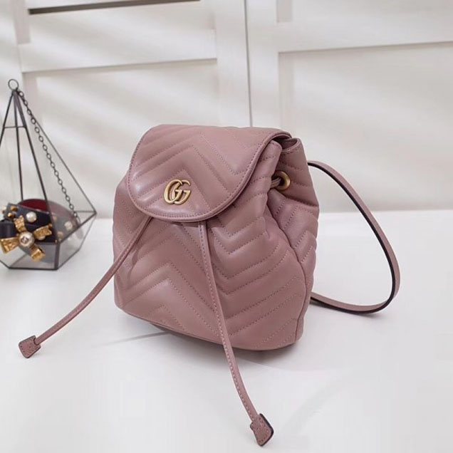 Gucci GG Marmont Matelassé Chevron Leather Backpack Bag 528129 Nude Pink 2018