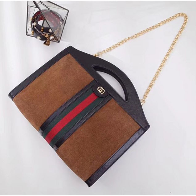 Gucci Suede Ophidia Web Medium Top Handle Tote Bag 512957 Brown 2018