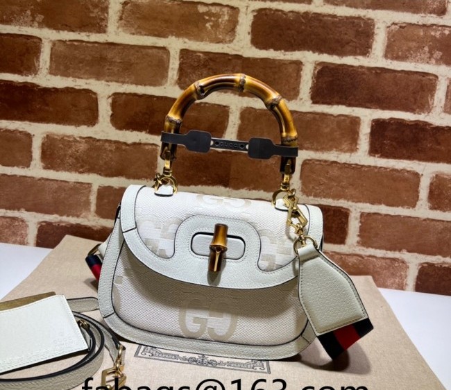 Gucci Bamboo 1947 Jumbo GG Canvas Small Bag 675797 White 2022