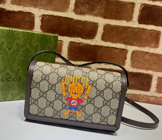 Gucci Cat Print GG Canvas Mini Bag 700733 Brown Leather 2022