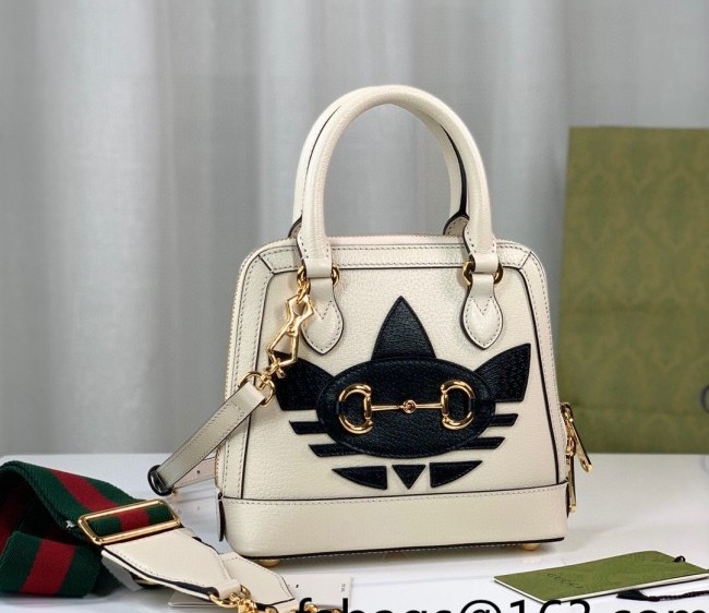 adidas x Gucci Horsebit 1955 Mini Bag in Trefoil Print Leather 677212 White 2022