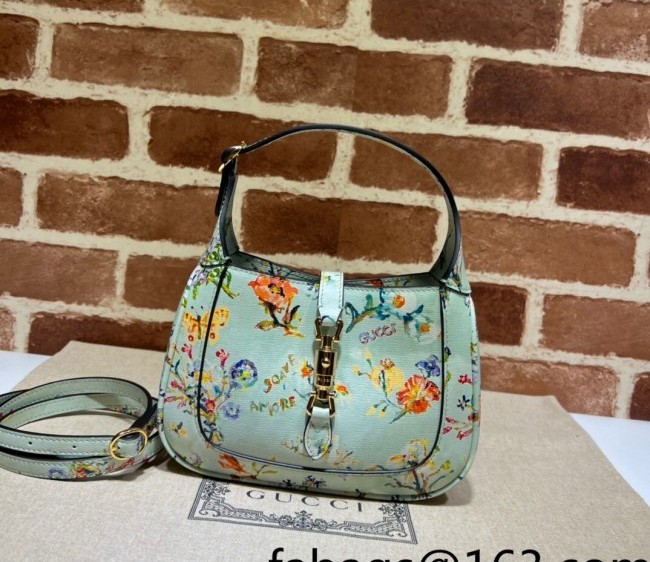 Gucci Jackie 1961 Leather Mini Shoulder Bag with Blooming Love Print ?637091 Mint Green 2022