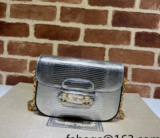 Gucci Horsebit 1955 Lizard-Like Mini Bag 675801 Silver 2022