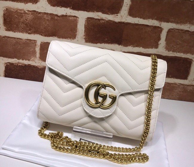 Gucci GG Marmont Matelasse Leather Chain Mini Bag 474575 White 2022