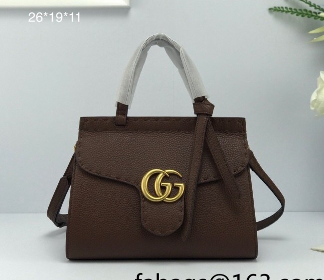 Gucci GG Marmont Medium Top Handle Bag in Grainy Calfskin 442622 Coffee Brown 2022