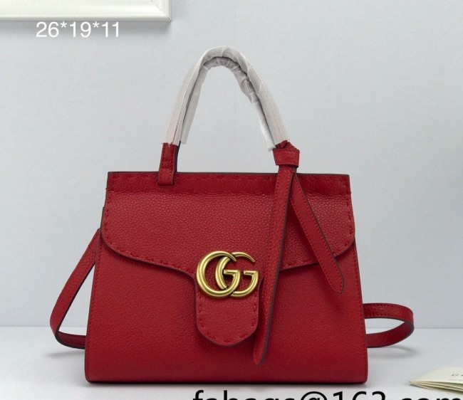 Gucci GG Marmont Medium Top Handle Bag in Grainy Calfskin 442622 Red 2022