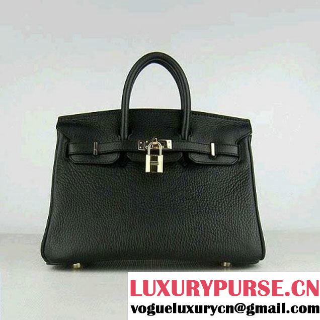 Hermes Birkin 25cm Togo Leather Handbag 6068 Black Gold Palladium Hardware