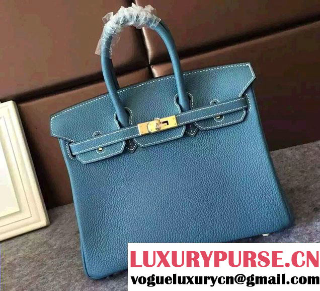 Hermes Mini Birkin 25cm Bag in Original Togo Leather Bag Sky Blue