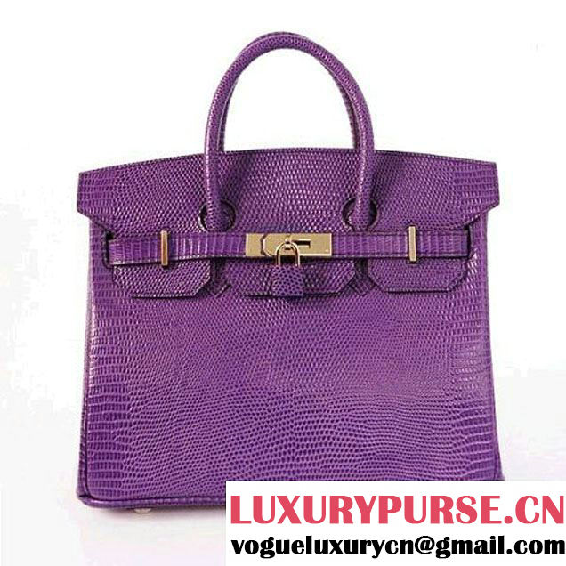 Hermes Birkin 30CM Tote Bag Purple Lizard Leather H30 Gold