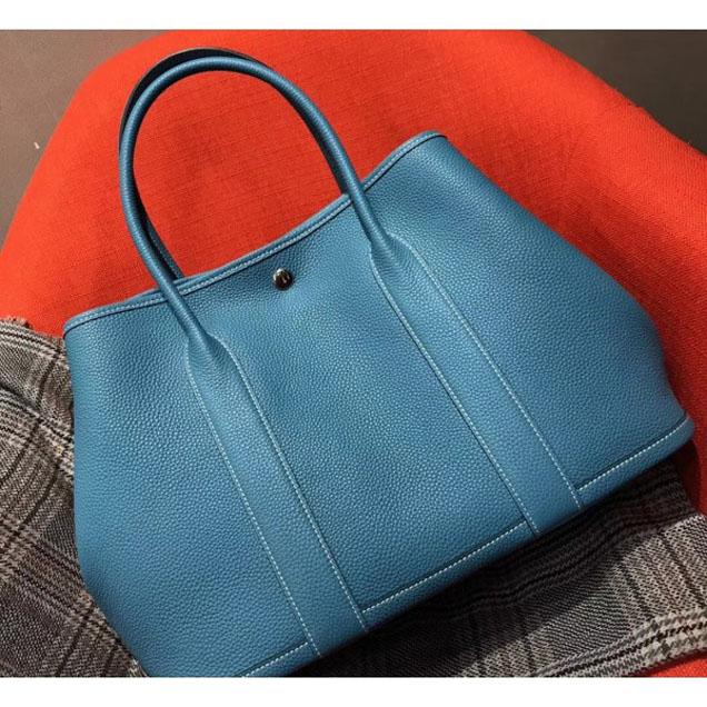 Hermes Calfskin Garden Party 36cm Bag Denim Blue