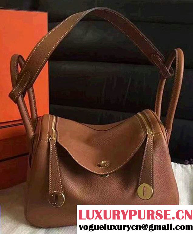 Hermes Lindy 26/30 Bag In Original Togo Leather Gold/Sliver Hardware Brown
