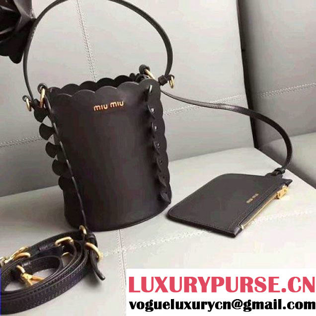 Miu Miu Soft Calfskin Flower Bucket Bag Black 2017 (JD-7060826 )