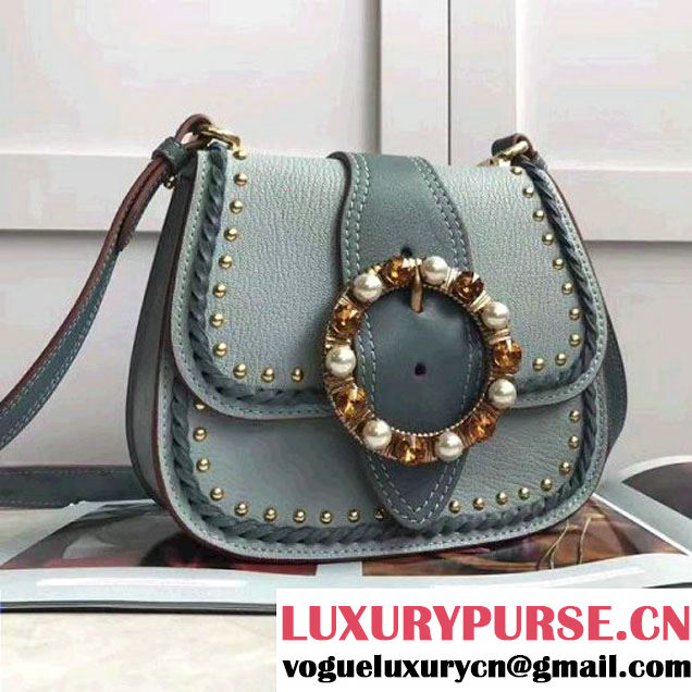 Miu Miu Monk Nappa Leather Shoulder Bag With Jeweled Buckle 5BD034 Blue 2017 (JD-7042624 )