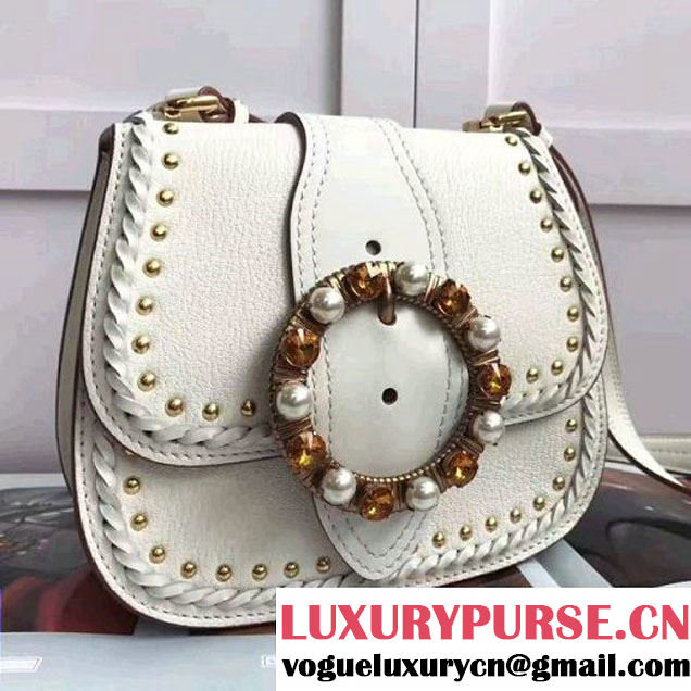 Miu Miu Monk Nappa Leather Shoulder Bag With Jeweled Buckle 5BD034 White 2017 (JD-7042627 )