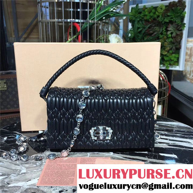 Miu Miu Crystal Embellished 20cm Shoulder Bag Nappa Calfskin Leather Fall Winter 2017 Collection Black