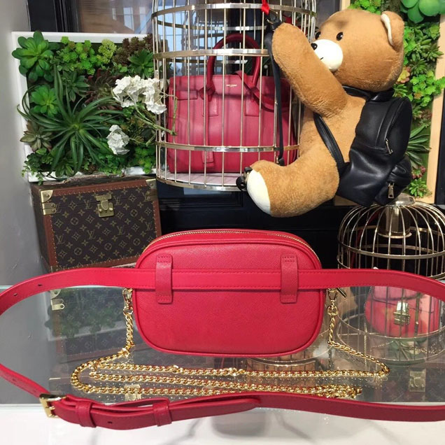 Prada Saffiano Fanny Pack 20cm Bag with Chain 1BL007 Calfskin Leather Spring Summer 2018 Collection Red