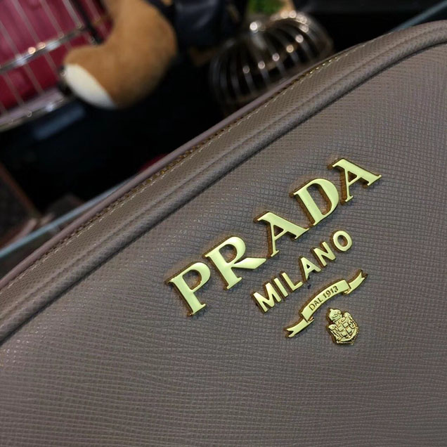 Prada Saffiano Fanny Pack 20cm Bag with Chain 1BL007 Calfskin Leather Spring Summer 2018 Collection Beige