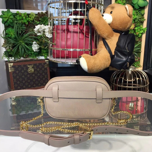 Prada Saffiano Fanny Pack 20cm Bag with Chain 1BL007 Calfskin Leather Spring Summer 2018 Collection Beige