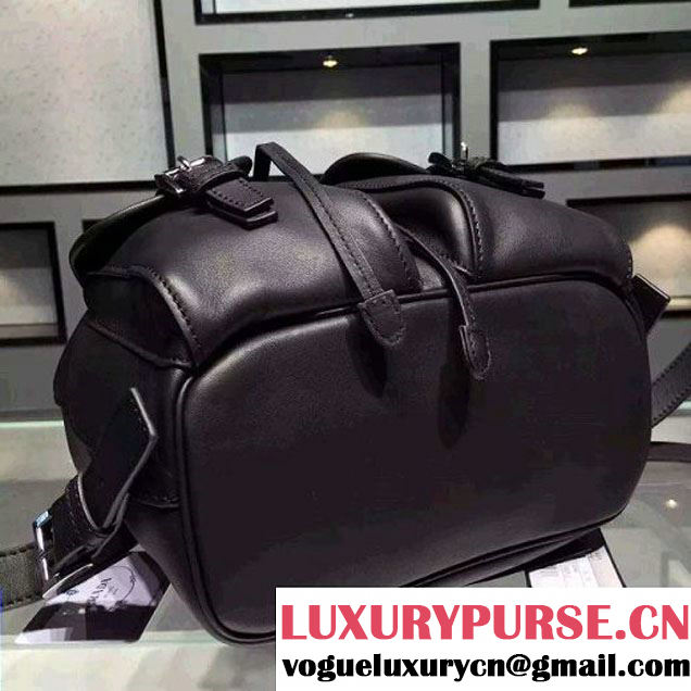Prada B6677B Black Leather Backpack With Top-Stitching  (2A016-061118 )