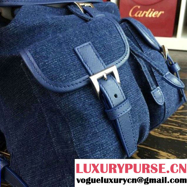 Prada 1BZ677 Fabric Backpack Denim Blue 2015 (2A016-090115 )