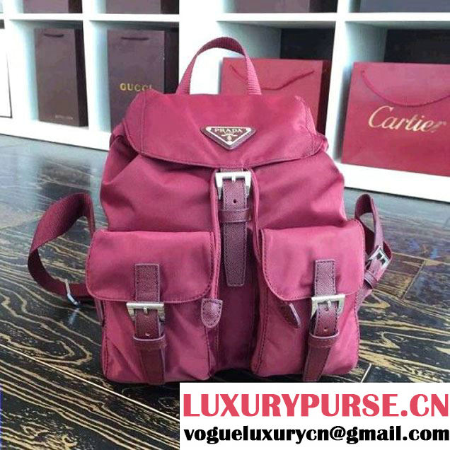 Prada 1BZ677 Fabric Backpack Burgundy 2015 (2A016-090120 )