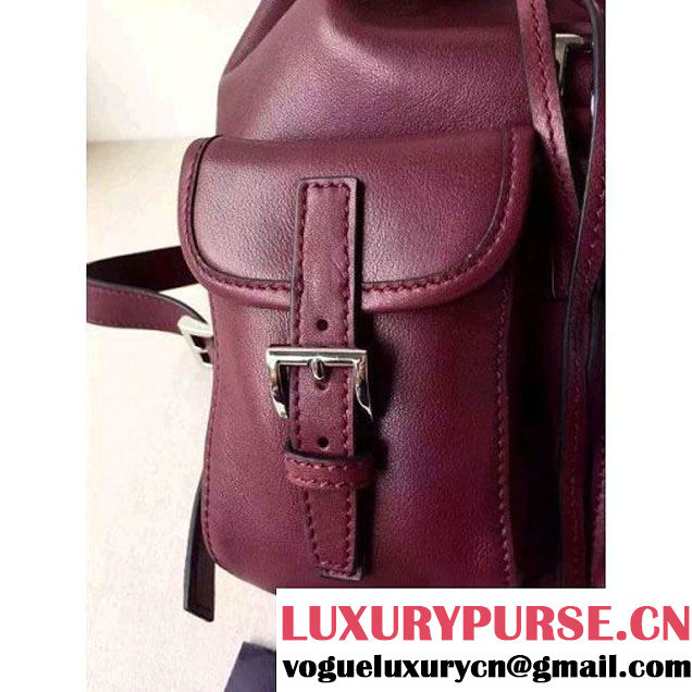 Prada B6677B Burgundy Leather Backpack With Top-Stitching  (2A016-6051613 )