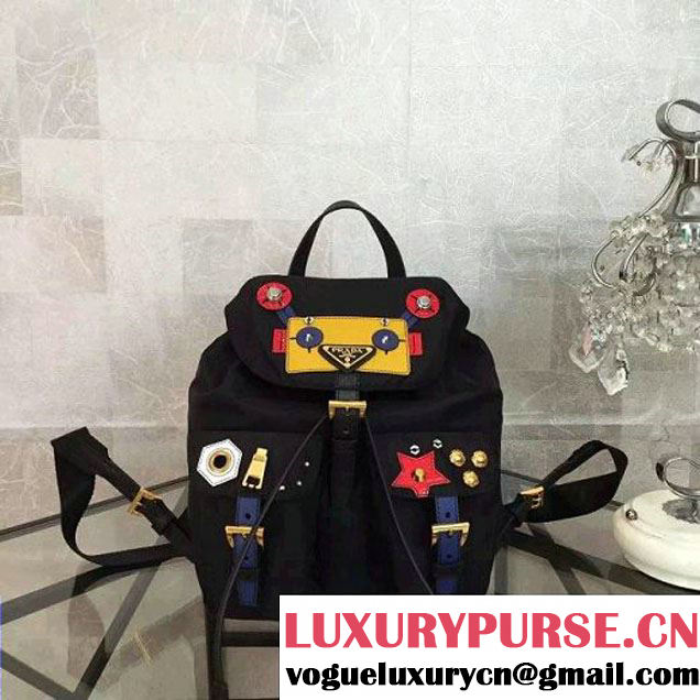 Prada Fabric Robot Backpack 1BZ677 Black (2A137-6060708 )