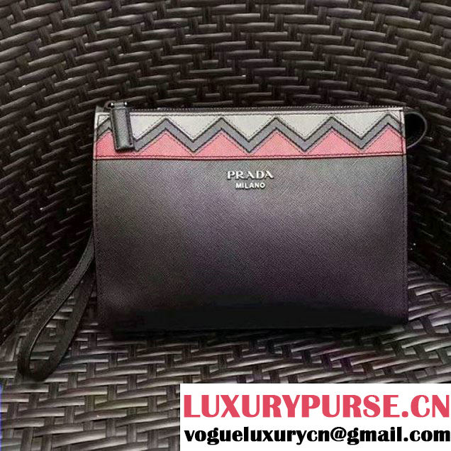 Prada Saffiano Leather Cosmetic Travel Kit Pouch 2NE009 Black/Red 2017 (GYF-7060102 )