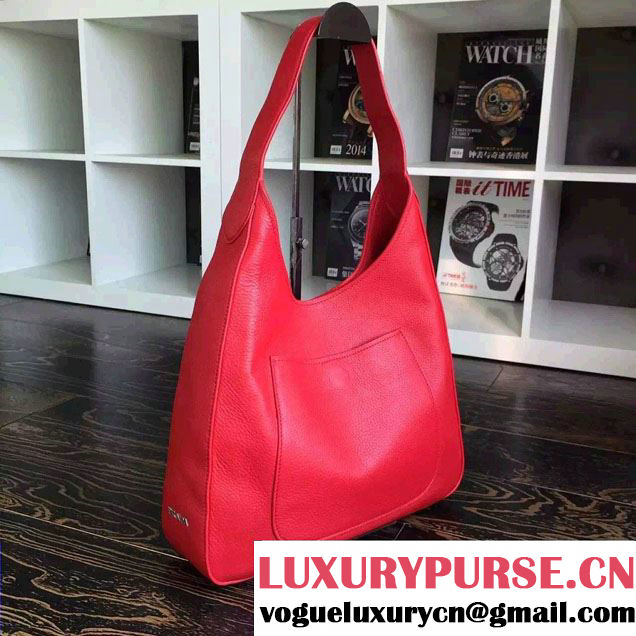 Prada Corsica Calf Leather Hobo Shoulder Bag 1BC013 Red 2015