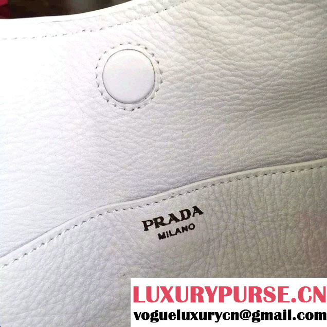 Prada Corsica Calf Leather Hobo Shoulder Bag 1BC013 White 2015