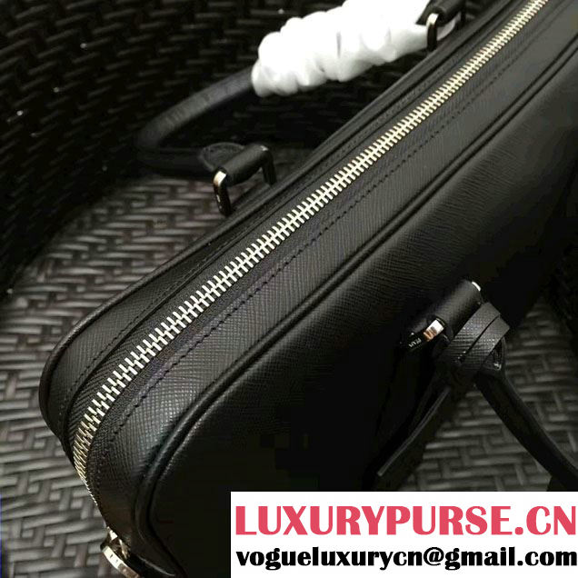 Prada Saffiano Leather Briefcase 2VE368 Black/Gray 2016