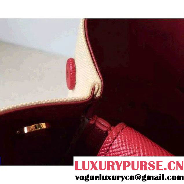 Prada BN2887 Hemp Fabric Tote Beige+Red 2015 (2A016-062201 )