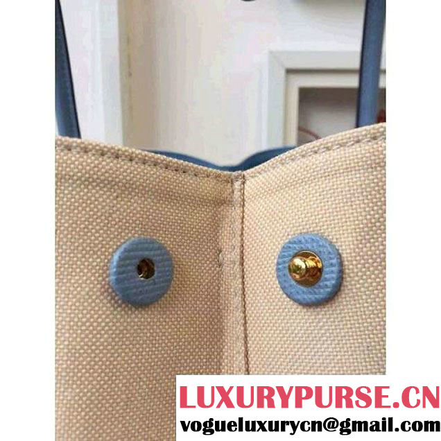 Prada BN2887 Hemp Fabric Tote Beige+Pale Blue 2015 (2A016-062202 )