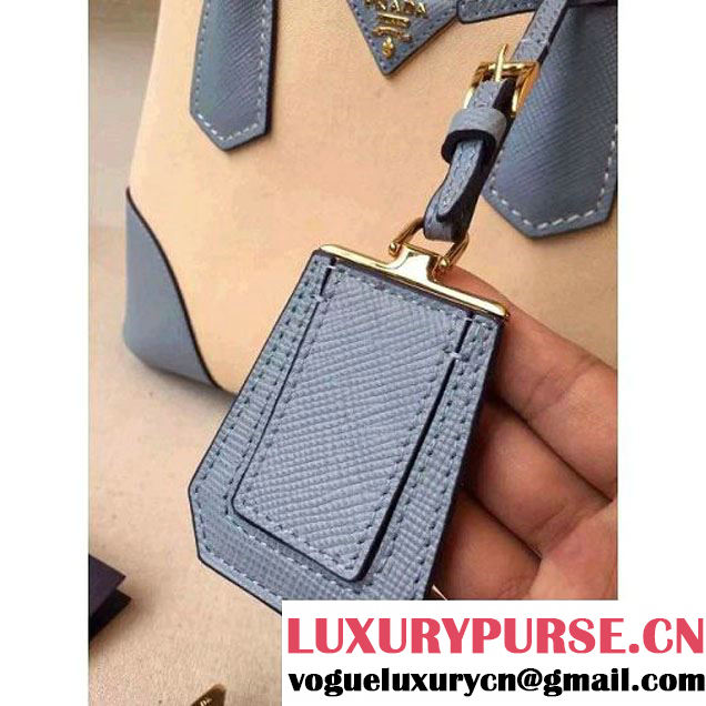 Prada BN2887 Hemp Fabric Tote Beige+Pale Blue 2015 (2A016-062202 )