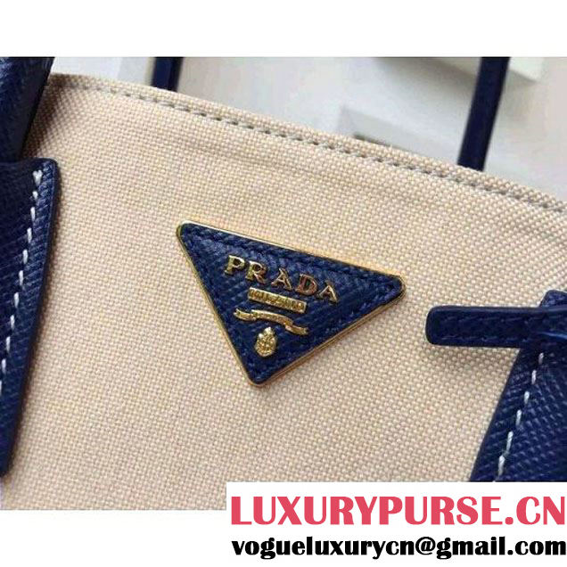 Prada BN2887 Hemp Fabric Tote Beige+Navy 2015 (2A016-062205 )