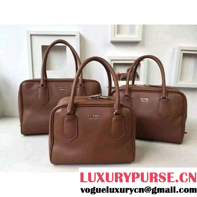 Prada 1BB010 Medium Inside Top Handle Bag Cinnamon+Turquoise Fall 2015 (2A016-091520 )