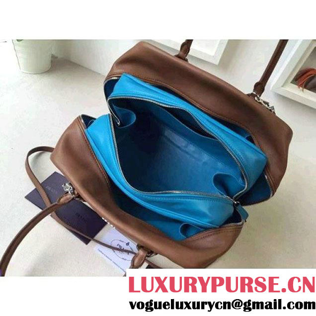 Prada Large Inside Top Handle Bag Cinnamon+Turquoise Fall 2015 (2A016-091521 )